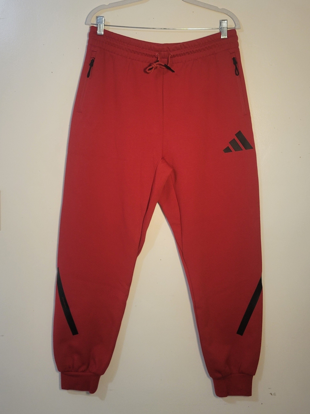 NWT Adidas (Women's L) Z.N.E. Zip Side Pockets Athletic Jogger Pants in Red